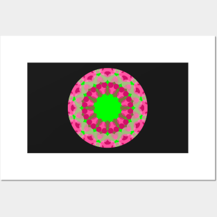 Pink and Peridot Kaleidoscope Style Mandala Posters and Art